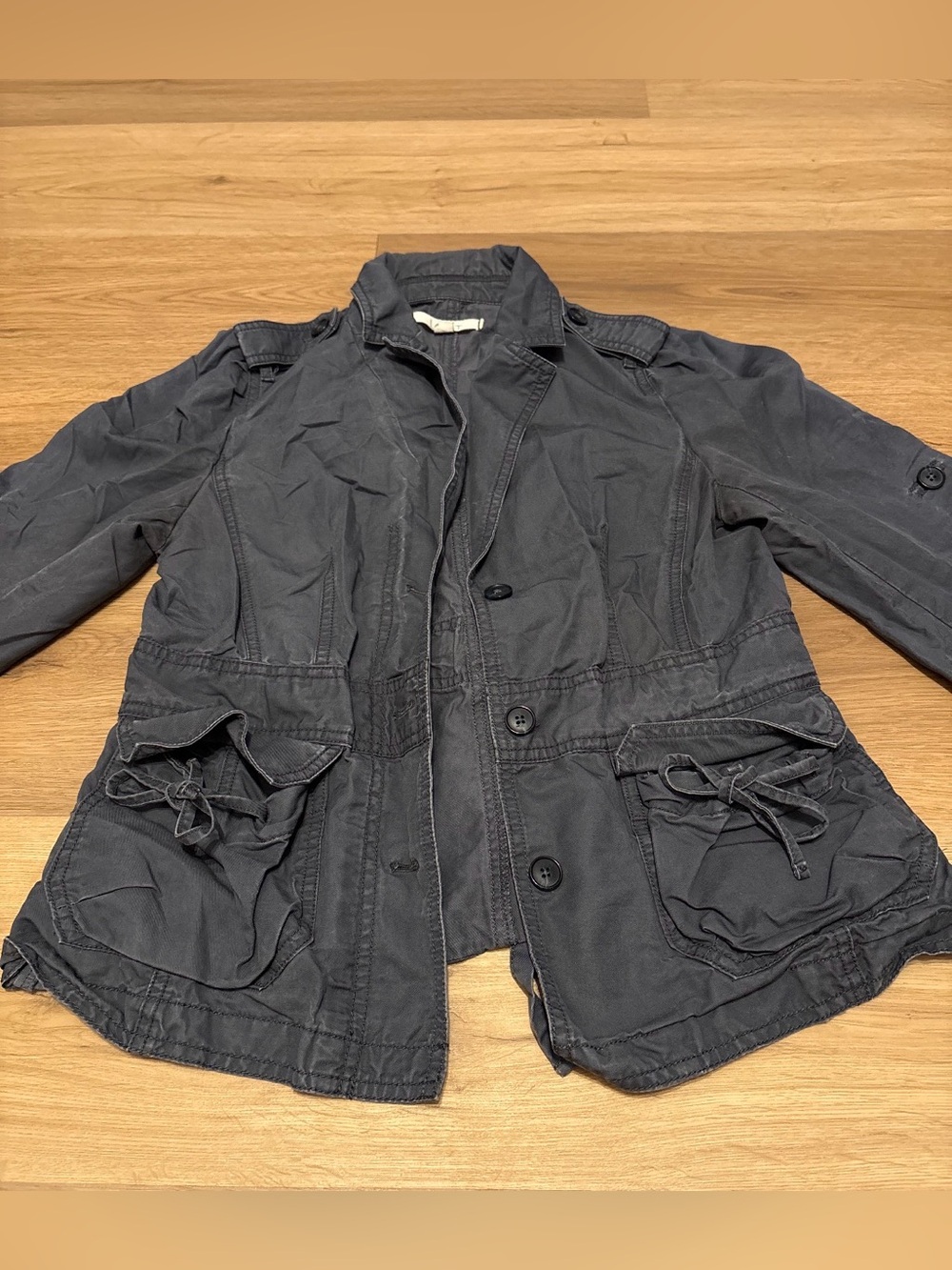 The Loft Utility Button-Front Cargo Jacket in Charcoal Gray Size Small